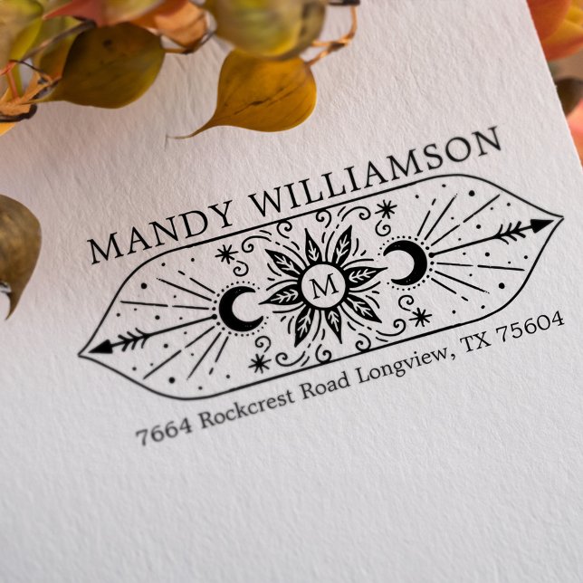 Holistisk Andlig Celestial Sol & Måne Monogram Självfärgande Stämpel (Holistic Spiritual Celestial Sun & Moon Monogram Self-inking Stamp)