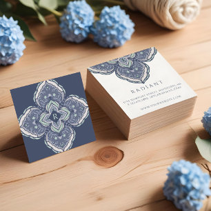 Holistisk Andlig-dekorativ Blommigt Mandala Blue Fyrkantigt Visitkort