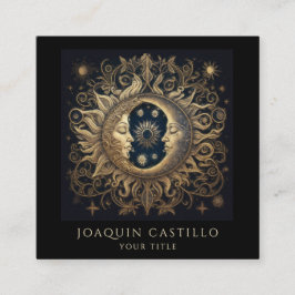 Holistisk kelestial Guld Sol Måne Black Fyrkantigt Visitkort