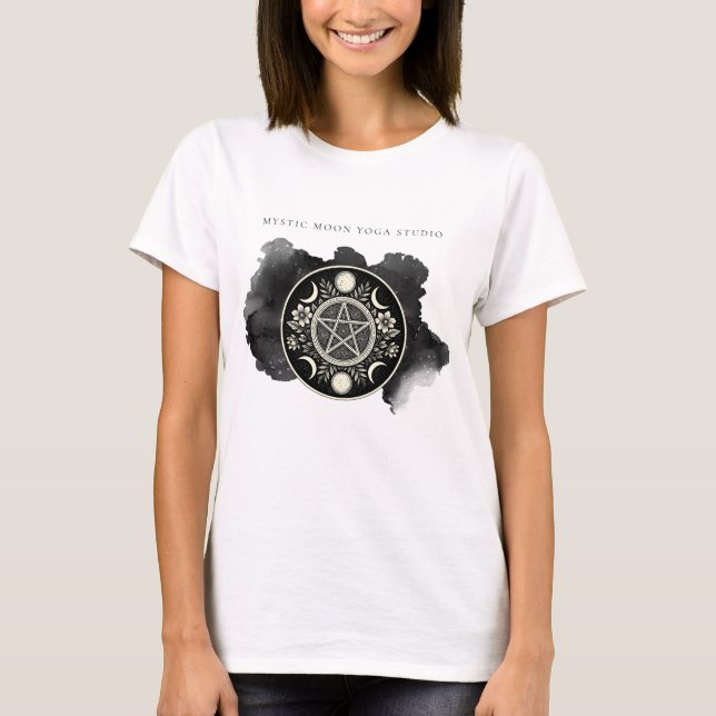 Holistisk kelestial Måne Black Bläck T Shirt (Framsida)