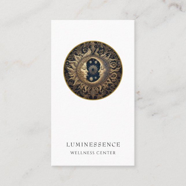 Holistisk kelestial Sol Måne Guld Black Visitkort (Framsida)
