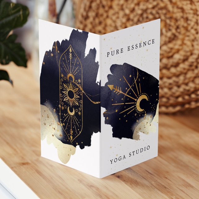 Holistisk kelestial Sol & Måne Mörk Watercolou Blä Visitkort (Holistic Celestial Sun & Moon Dark Watercolou Ink Business Card)