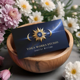 Holistisk kelestial Sol & Måne Yoga Navy & Guld Visitkort