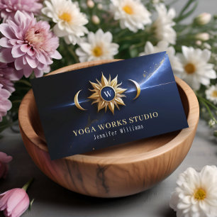 Holistisk kelestial Sol & Måne Yoga Navy & Guld Visitkort