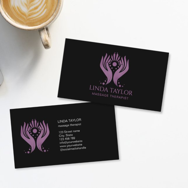 Holistisk massage händer terapi Helare Energi Visitkort (purple massage hands logo)