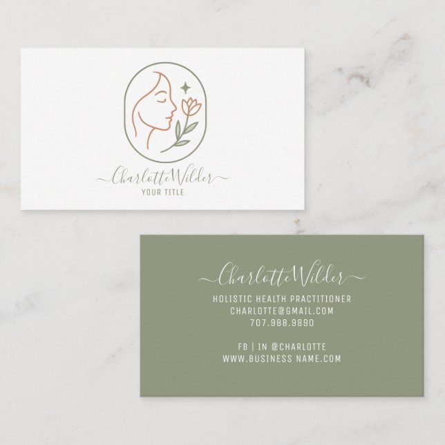 Holistisk Välbefinnande Ansikte Blomma Logo Visitkort (Fram/baksida)
