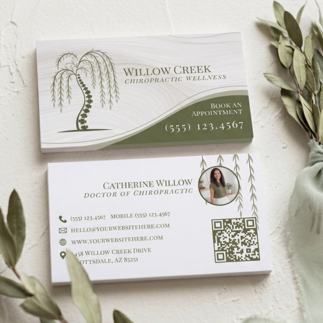 Holistisk Vårträd Kiropraktorklinik Foto  Visitkort (Holistic Willow Tree Chiropractor Clinic Photo Business Card)