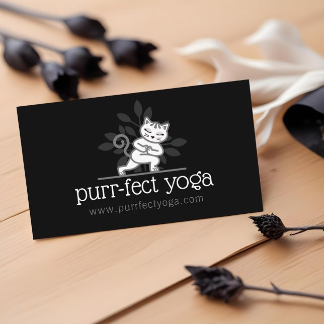 Holistisk Yoga Cat Meditating Yoga Pose Black Visitkort (olistic Yoga Cat Meditating Yoga Pose Black Business Card)