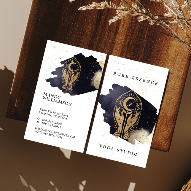 Holistiskt Händer Sol & Måne Mörk Bläck Monogram Visitkort (Holistic Hands Sun & Moon Dark Ink Monogram Business Card)