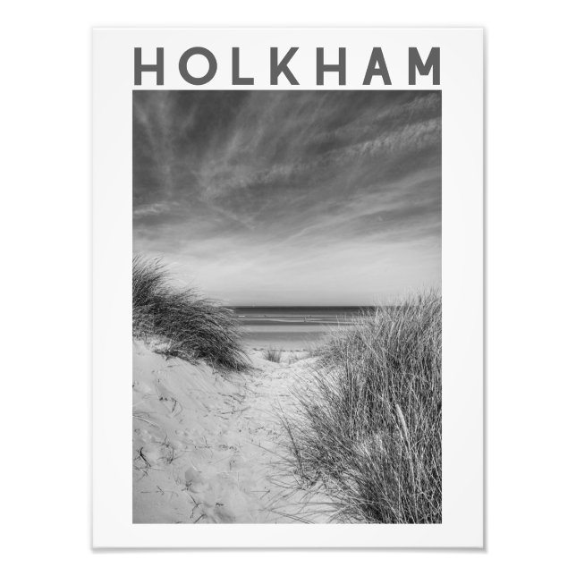 Holkham Beach Norfolk Svart och Vitt Affisch Fototryck (Framsidan)
