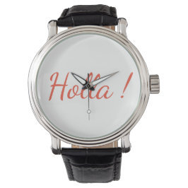 Holla! Vintage Black Leather Strap Watch Armbandsur