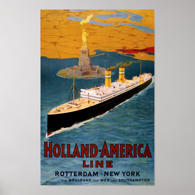 Holland America Line Vintage affisch återställd (Framsidan)