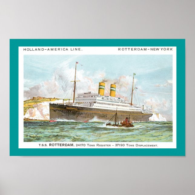 Holland America Line's Rotterdam från 1908 Poster (Framsidan)