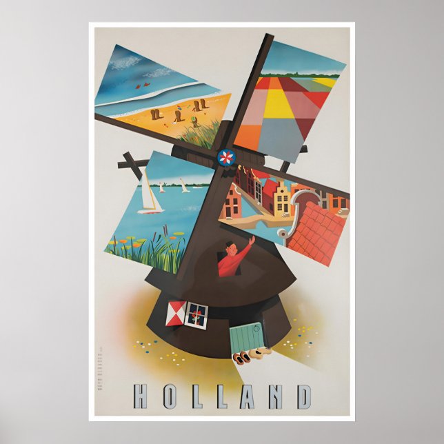 Holland Art Nederländerna Resa Affisch Väderkvarn (Framsidan)