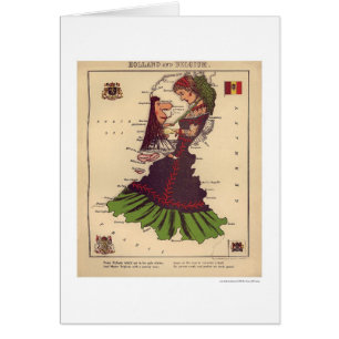 Holland & Belgien karikatyrkarta 1868 Hälsningskort