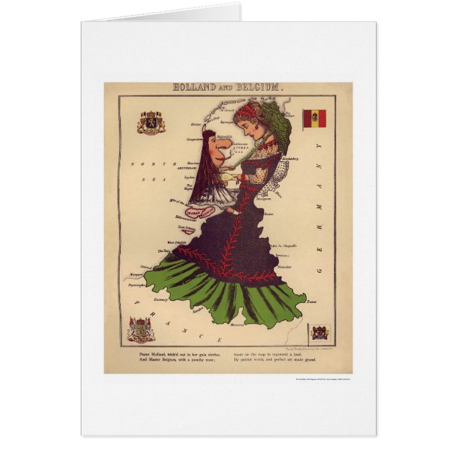 Holland & Belgien karikatyrkarta 1868 Hälsningskort (Framsidan)