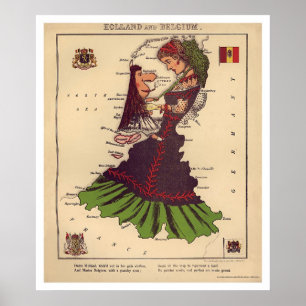 Holland & Belgium Caricature Karta 1868 Poster
