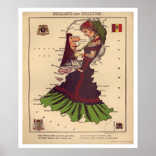 Holland & Belgium Caricature Karta 1868 Poster (Framsidan)