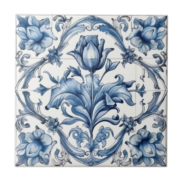 Holland Blue Tulip Mönster Kakelplatta (Framsidan)