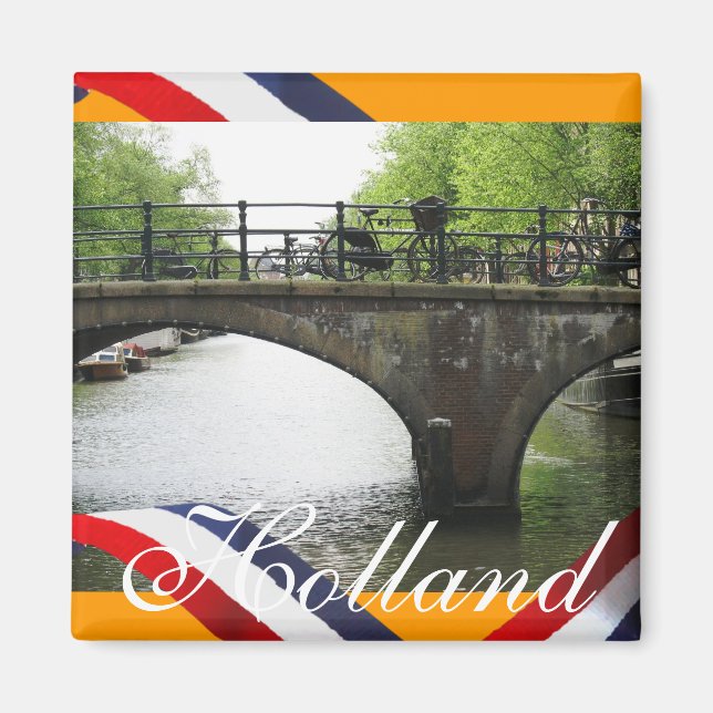 Holland Canal Bridge Orange Fridge Magnet (Framsidan)