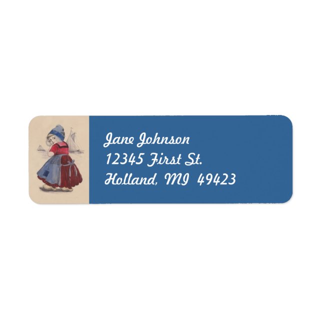 Holland Dutch Girl Traditional Dress Address Label Returadress Etikett (Framsidan)