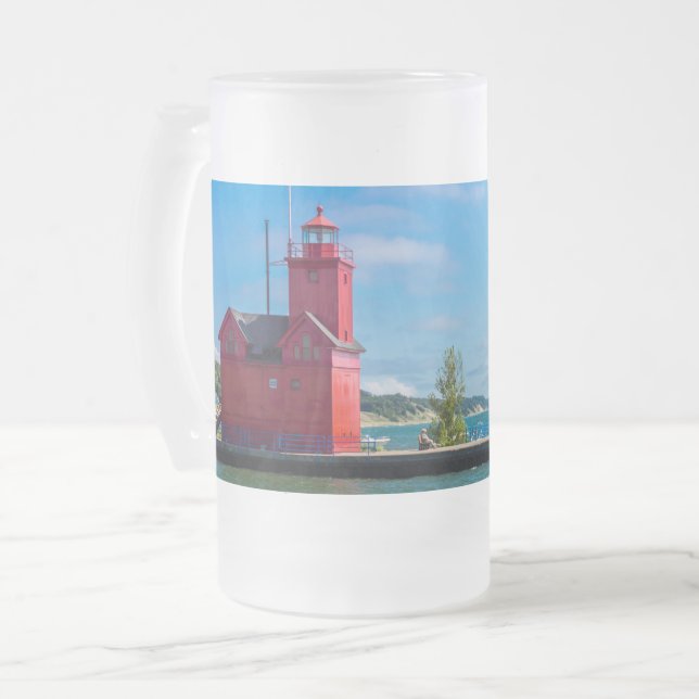 Holland Harbour Lighthouse Frosted Glass Beer Mugg (Framsida vänster)