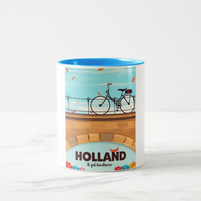 Holland "Ik zal handhaven" Bicycle-reseaffisch. Två-Tonad Mugg (Center)