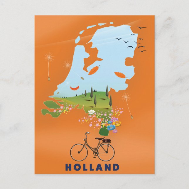 Holland karta resaffisch vykort (Framsida)