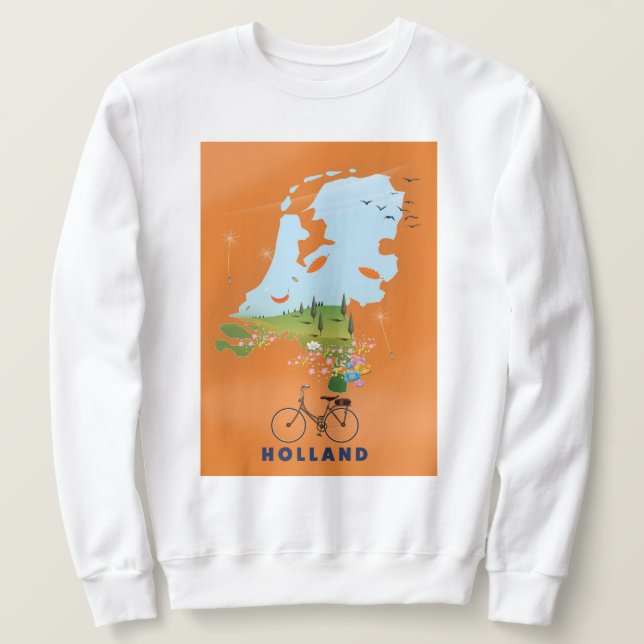 Holland Karta reseinformation affisch Lång Ärmad Tröja (Design framsida)