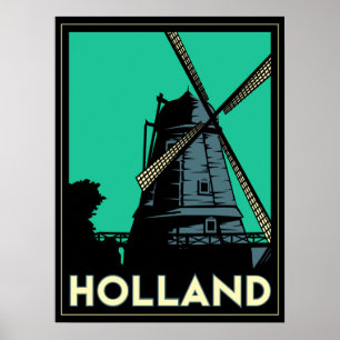 holland kvarn europe art deco retro poster