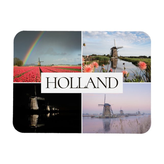 Holland kvarn landskap reser fotokollage magnet (Horisontell)