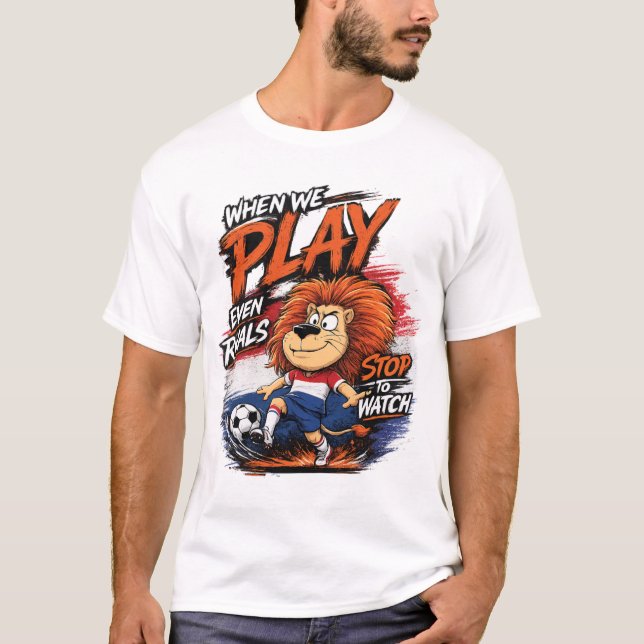Holland Lejon Fotboll Fanrolig T-Shirt (Framsida)