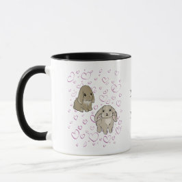 Holland lop bunnies with hearts mugg