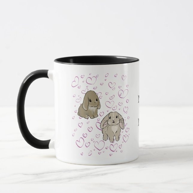 Holland lop bunnies with hearts mugg (Vänster)