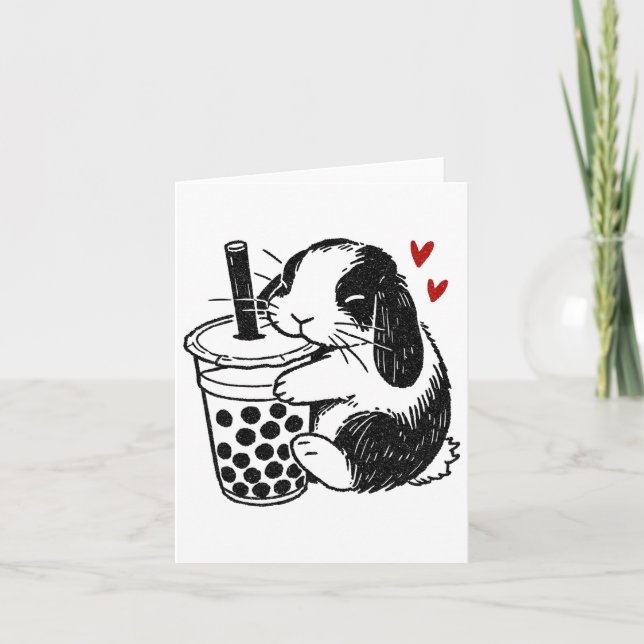 Holland Lop Kanin Älskar Boba Te Bubbelkanin Och B Kort (Framsida)