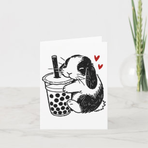 Holland Lop Kanin Älskar Boba Te Bubbelkanin Och B Kort