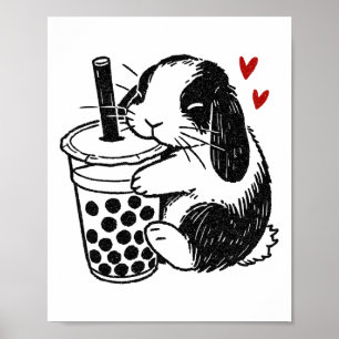 Holland Lop Rabbit Kärlek Boba Tea Bunny och Bubbl Poster