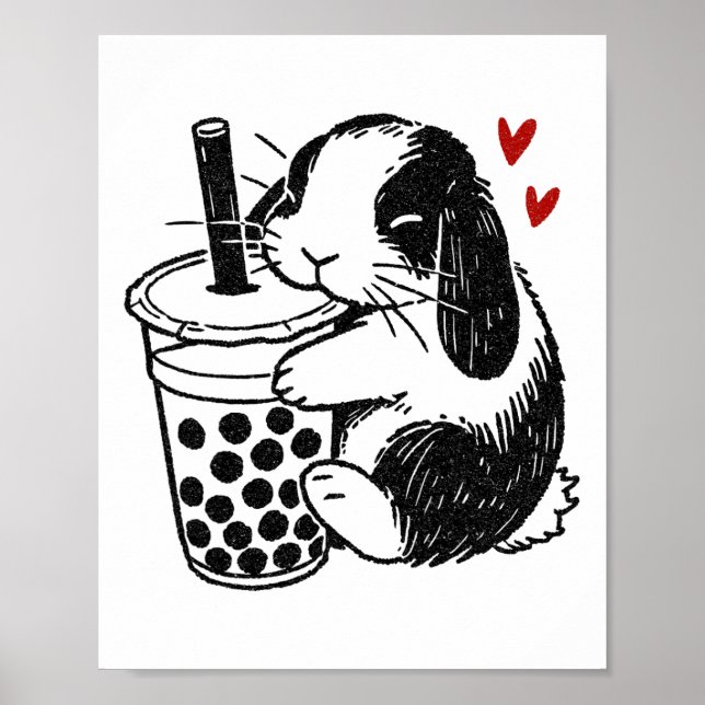 Holland Lop Rabbit Kärlek Boba Tea Bunny och Bubbl Poster (Framsidan)