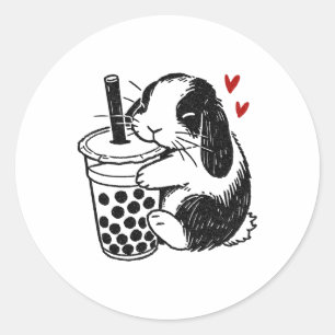 Holland Lop Rabbit Kärlek Boba Tea Bunny och Bubbl Runt Klistermärke