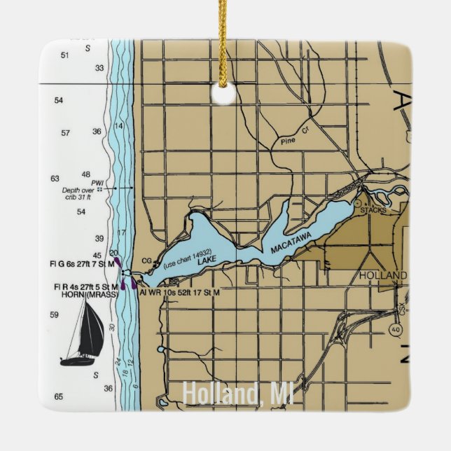 Holland MI Nautical Chart Julgransprydnad Keramik (Baksida)