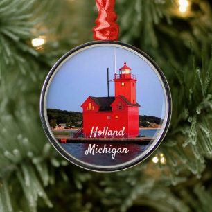 Holland Michigan Lighthouse ANPASSNINGSBAR Julgransprydnad Metall