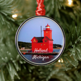 Holland Michigan Lighthouse ANPASSNINGSBAR Julgransprydnad Metall
