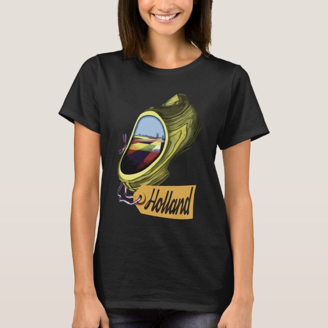 Holland Nederländerna Träsko Gul Resa T Shirt (Framsida)