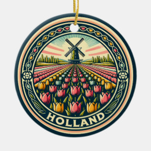 Holland Netherlands Travel Art Badge Julgransprydnad Keramik