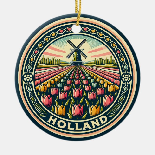 Holland Netherlands Travel Art Badge Julgransprydnad Keramik (Framsidan)