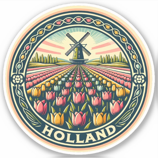 Holland Netherlands Travel Art Badge Klistermärken (Framsida)