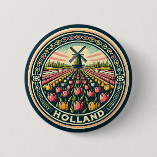 Holland Netherlands Travel Art Badge Knapp