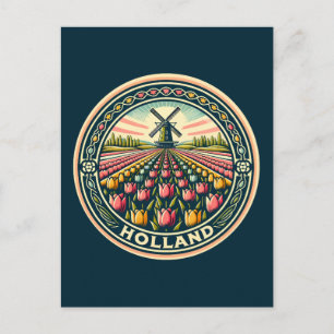 Holland Netherlands Travel Art Badge Vykort