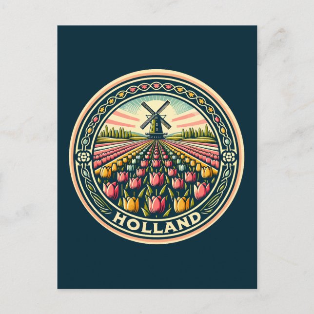 Holland Netherlands Travel Art Badge Vykort (Framsida)