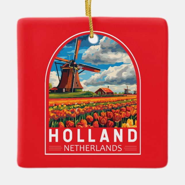 Holland Netherlands Travel Art Vintage Julgransprydnad Keramik (Framsida)